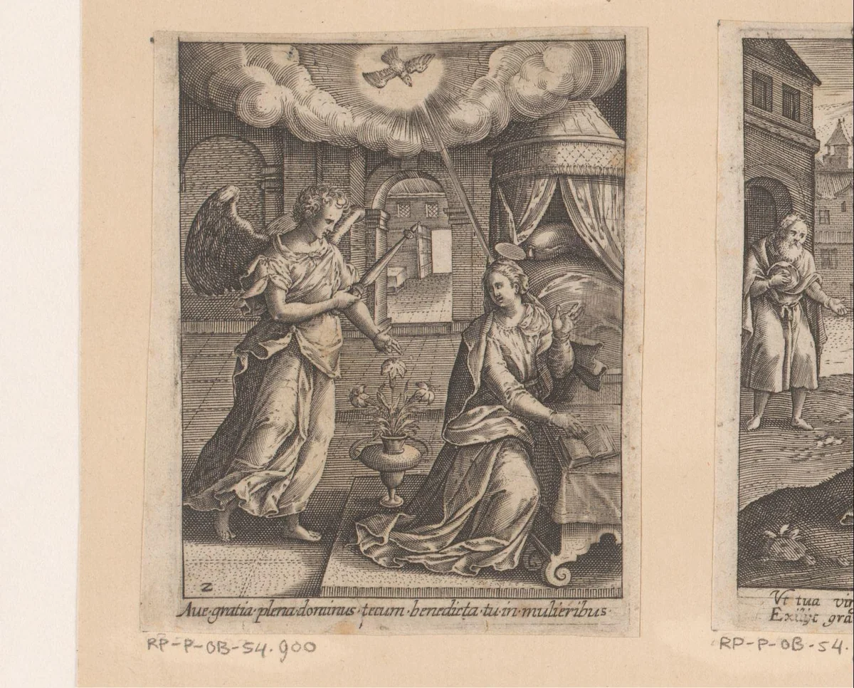 Annunciatie by Heinrich Ulrich, print, 1582-1671