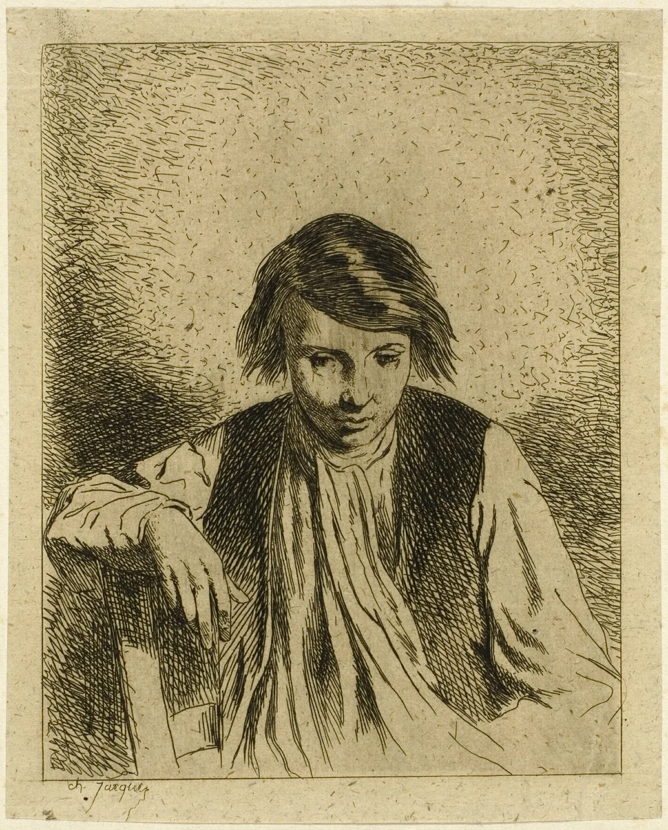 Seated Boy by Charles-Émile Jacque, print, 1833-1894