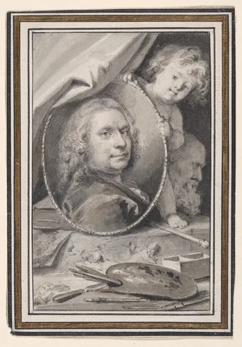 Self-portrait within a Decorative Allegorical Surround by Jacob de Wit, drawing, 1725-1751