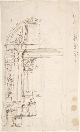 Retablo Design with Figures by anonymous, drawing, 1700-1800