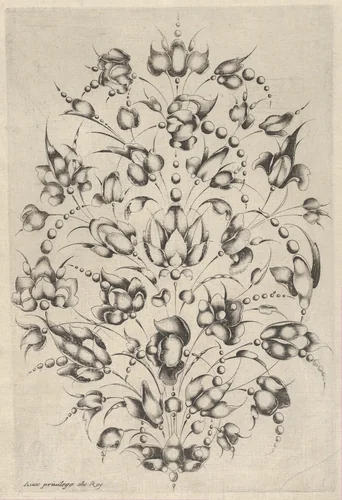 Goldsmiths' Bouquet, from "Livre de Toutes Sorte de Feuilles Pour Servir a l'Art d'Orfeburie" by Jacques Caillard, print, 1627