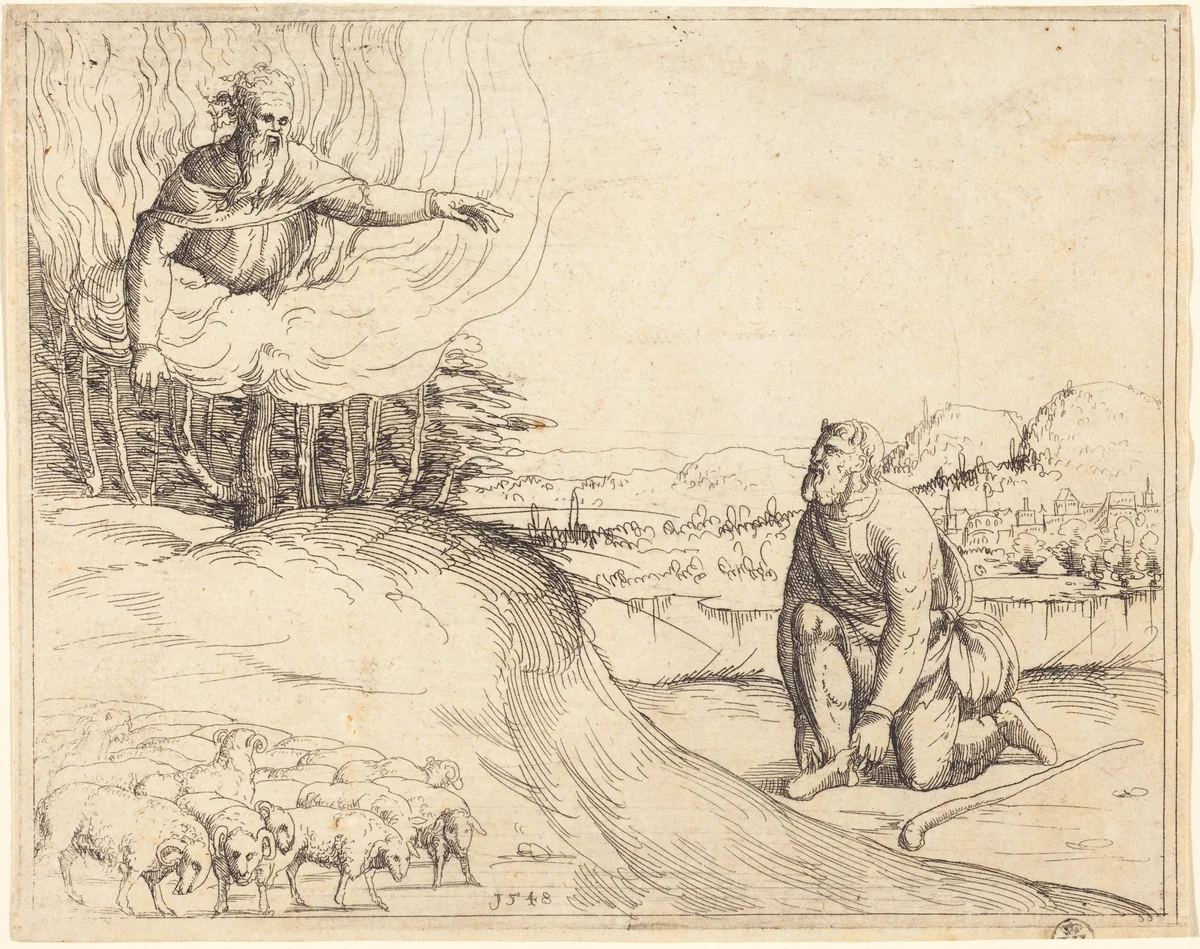 Moses and the Burning Bush by Augustin Hirschvogel, print, 1548