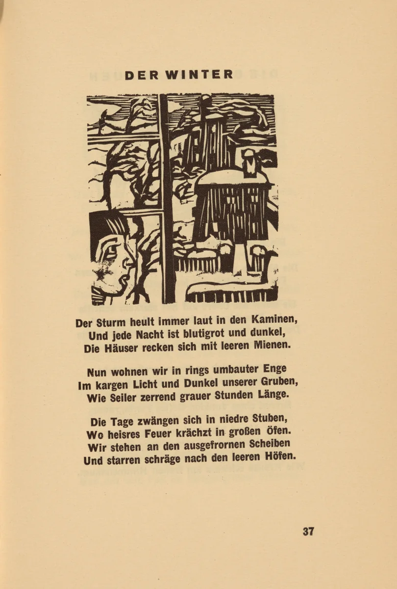 Der Winter (The Winter) (headpiece, page 37) from Georg Heym: Umbra Vitae (Georg Heym: The Shadow of Life) by Ernst Ludwig Kirchner, volume, 1924