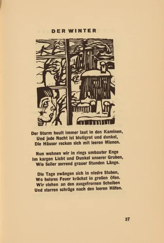 Der Winter (The Winter) (headpiece, page 37) from Georg Heym: Umbra Vitae (Georg Heym: The Shadow of Life) by Ernst Ludwig Kirchner, volume, 1924