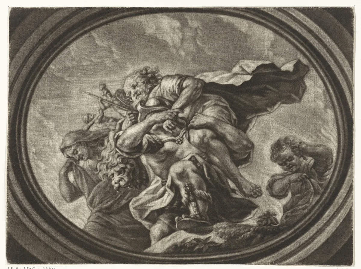 Aeneas vlucht uit Troje by Arnoud van Halen, print, 1683-1732
