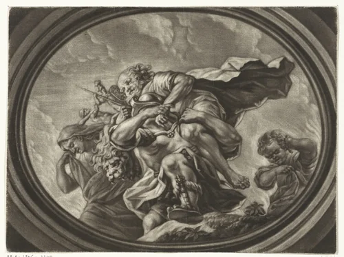 Aeneas vlucht uit Troje by Arnoud van Halen, print, 1683-1732