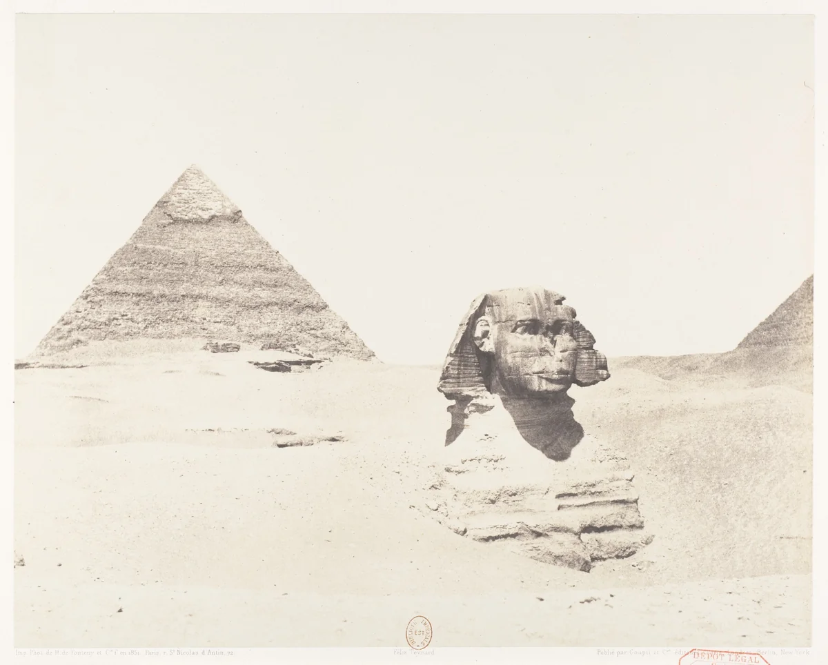 Djîzeh (Nécropole de Memphis), Sphinx et Pyramides by Félix Teynard, photograph, 1851-1852