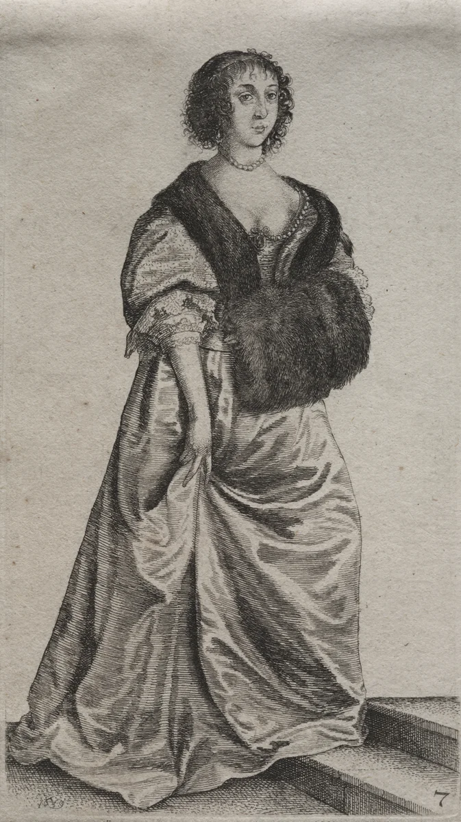 The Several Habits of English Women, from the Nobility to the Country Women as they are in these times: The Woman on the Two Steps by Wenceslaus Hollar, print, 1639