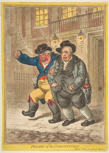 Pillars of the Constitution. Three O'Clock & a Cloudy Morning by James Gillray, print, 1809