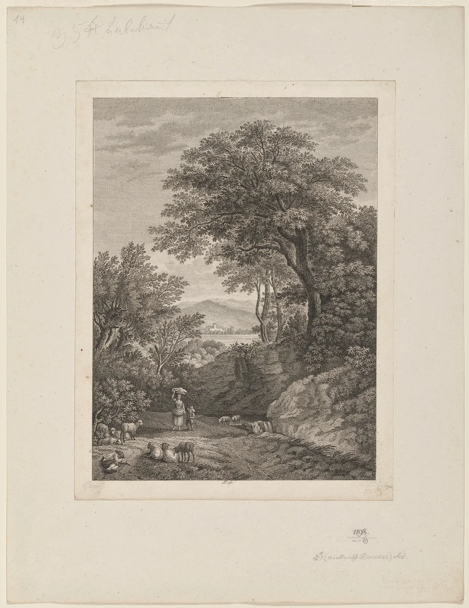 Landscape with Shepherds by Monogrammist D, print, 1700-1800