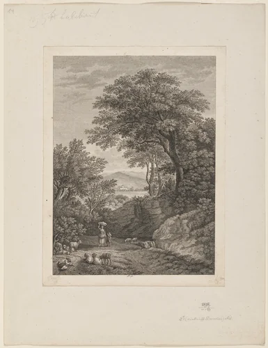 Landscape with Shepherds by Monogrammist D, print, 1700-1800