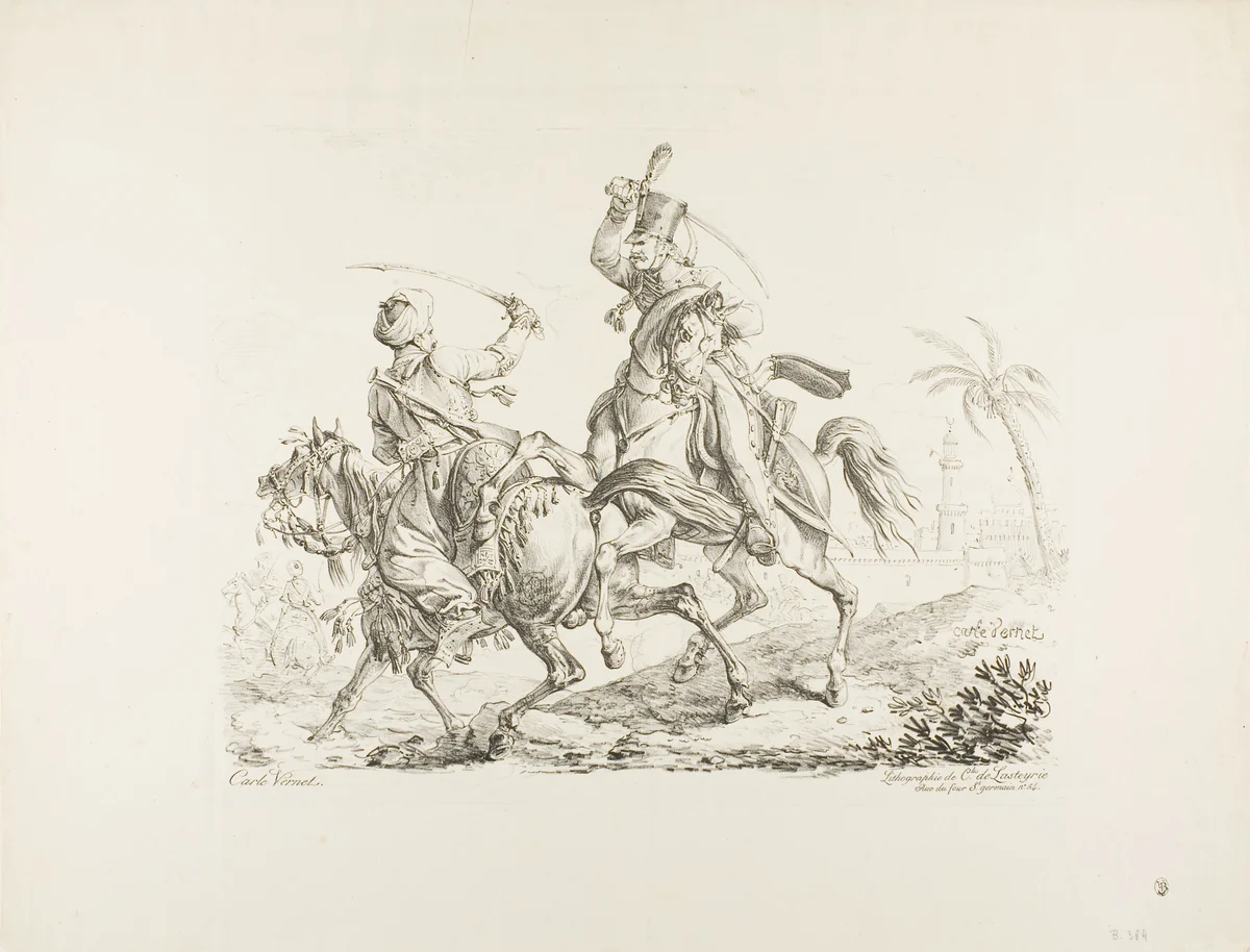 Hussard Killing a Mameluk with a Sabre by Carle Vernet, print, 1817
