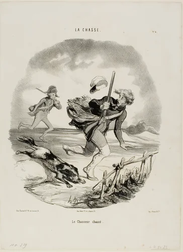 The hunted hunter, plate 4 from La Chasse by Honoré-Victorin Daumier, print, 1843