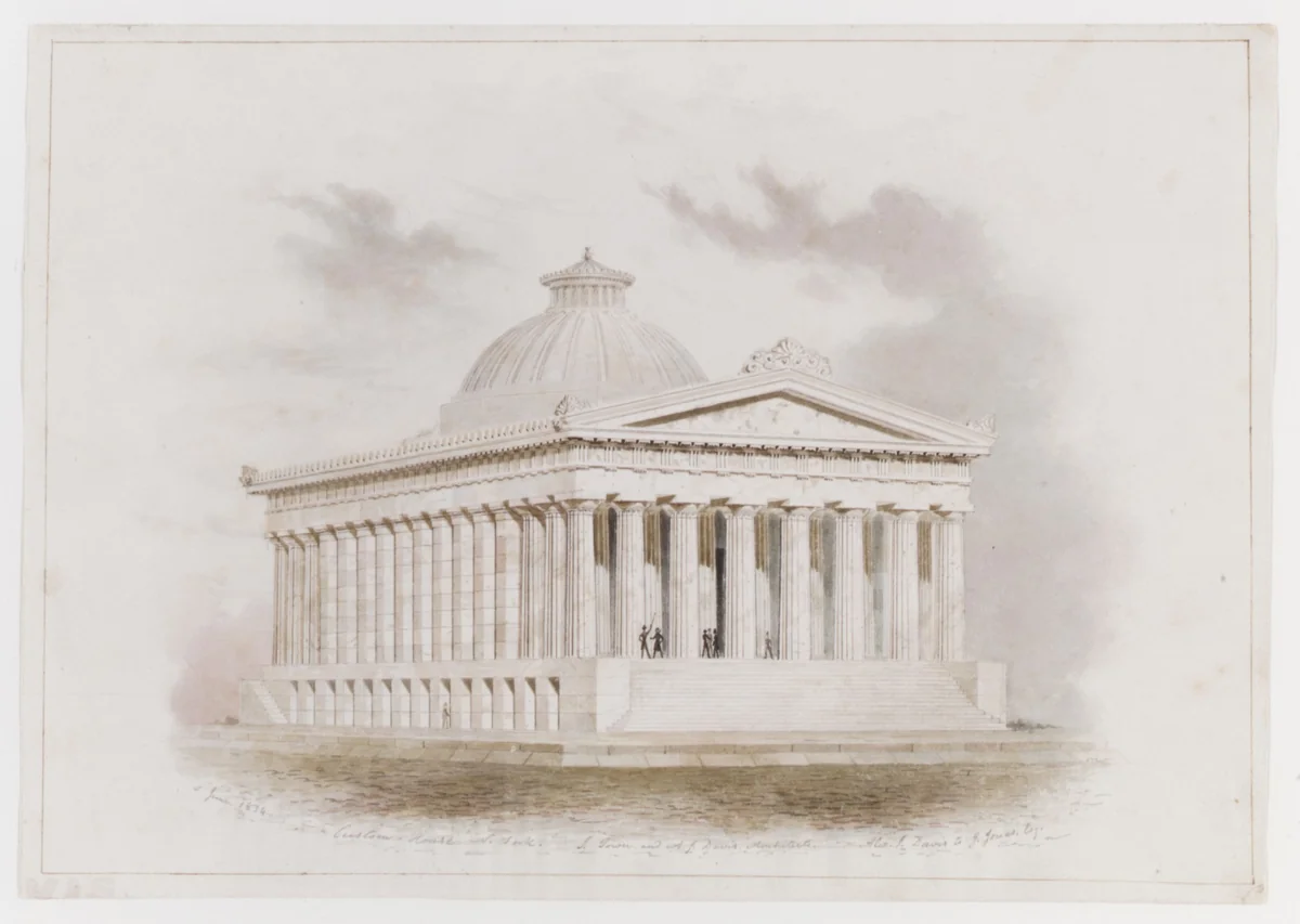 U. S. Custom House, New York (perspective) by Ithiel Town, drawing, 1834