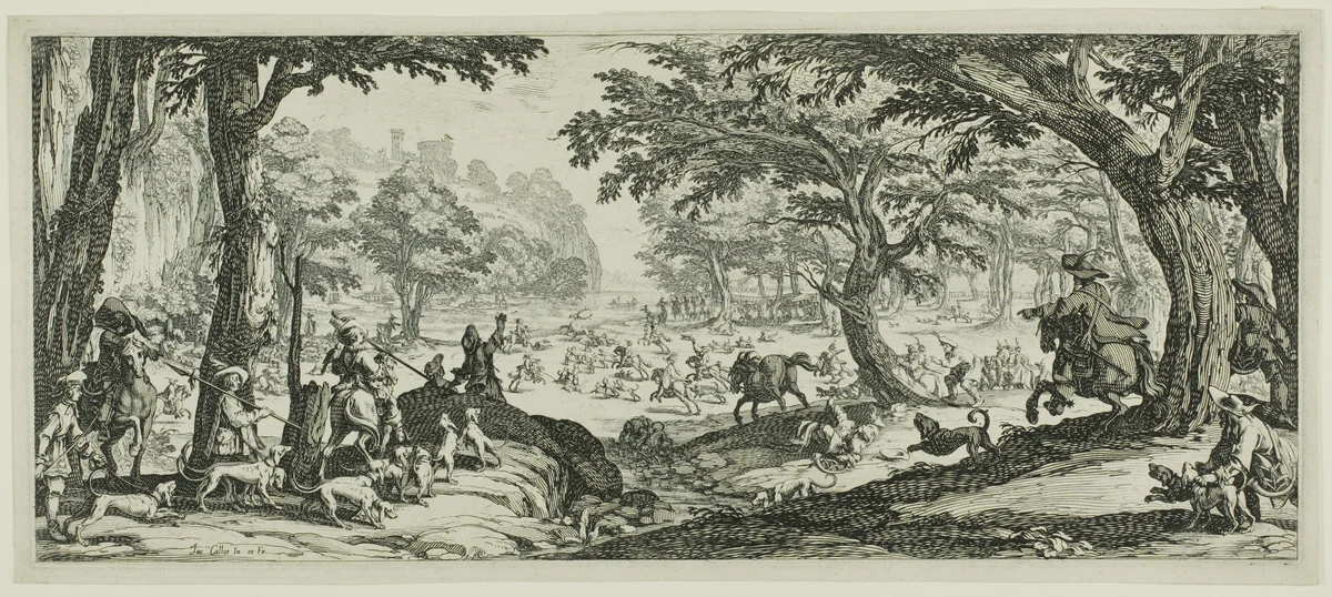 The Stag Hunt by Jacques Callot, print, 1630-1635