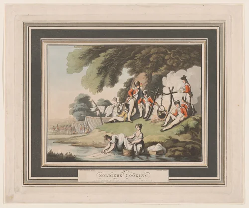 Soldiers Cooking by Heinrich Joseph Schütz, print, 1798