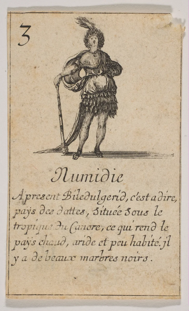 Numidie, from "Jeu de la Géographie" by Stefano della Bella, print, 1644