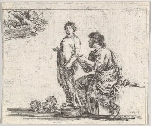 Pygmalion, from "Game of Mythology" (Jeu de la Mythologie) by Stefano della Bella, print, 1644