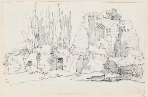 Roman Ruins with a Stand of Cypresses by Joseph-Marie Vien, drawing, 1744-1750