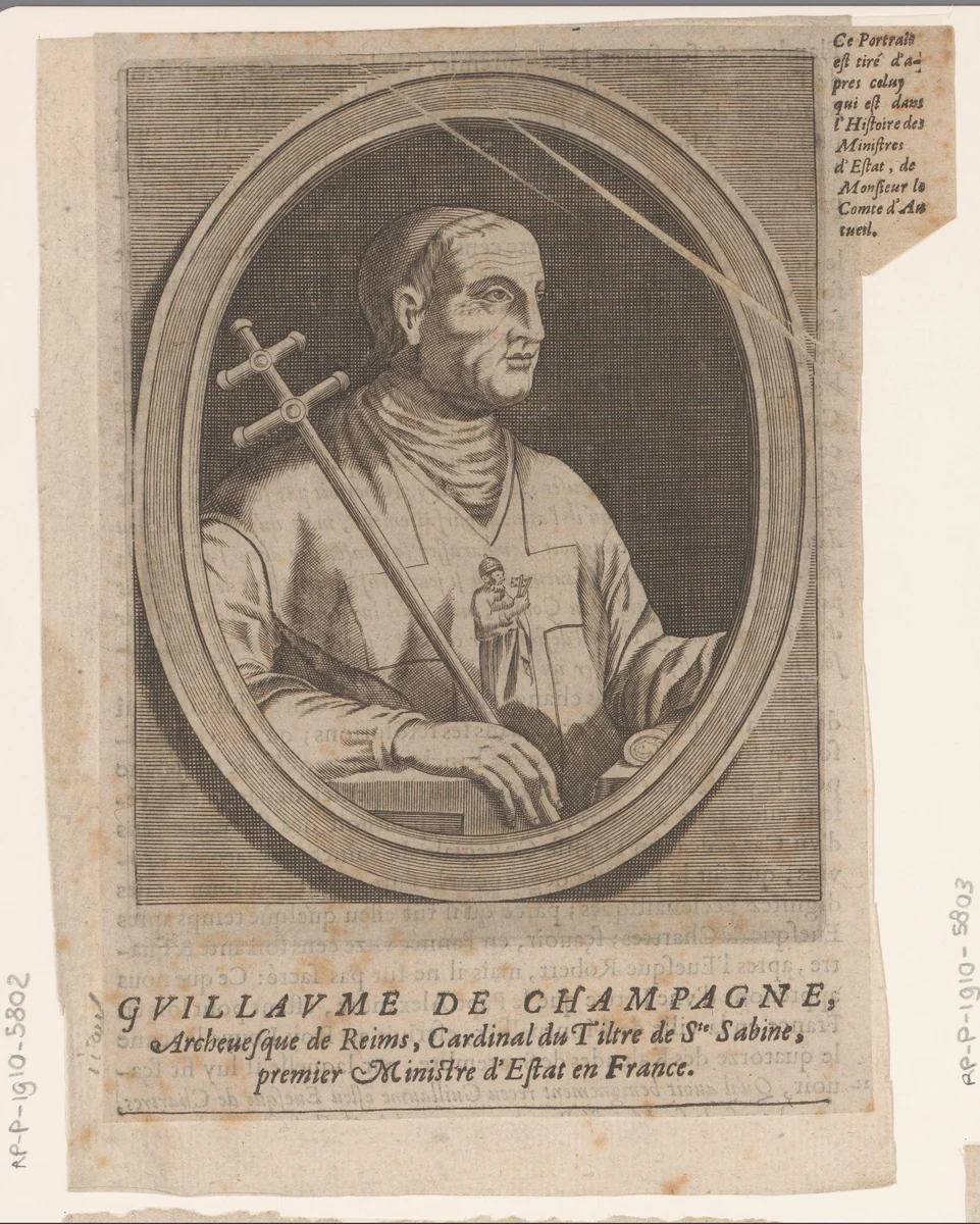 Portret van Guillaume de Champagne by Etienne Picart, print, 1660