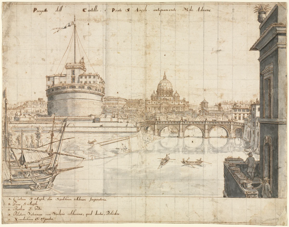 Eighteen Views of Rome: The Castel Sant'Angelo by Lievin Cruyl, drawing, 1665