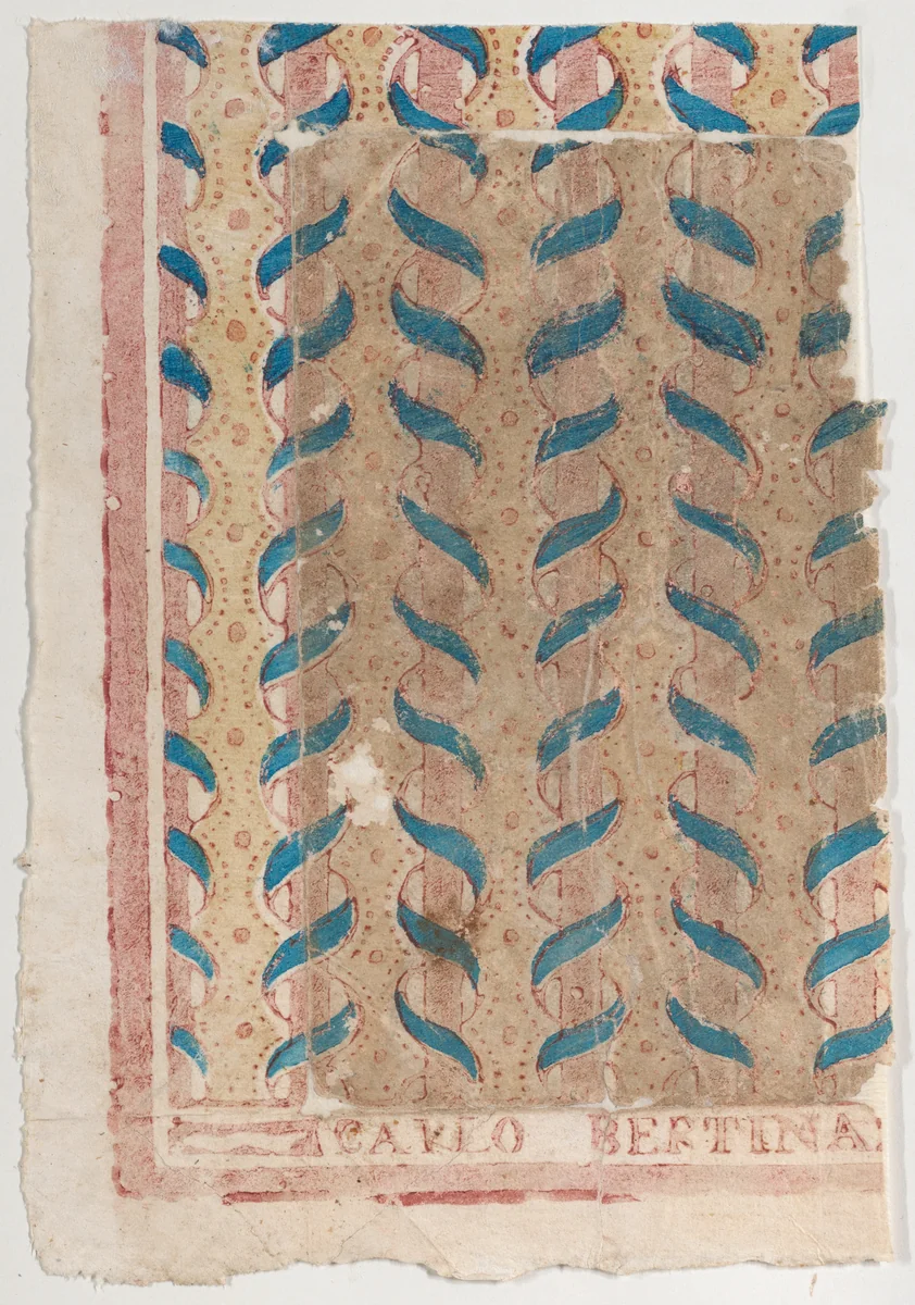 Sheet with blue and pink abstract pattern by anonymous, print, 1700-1800