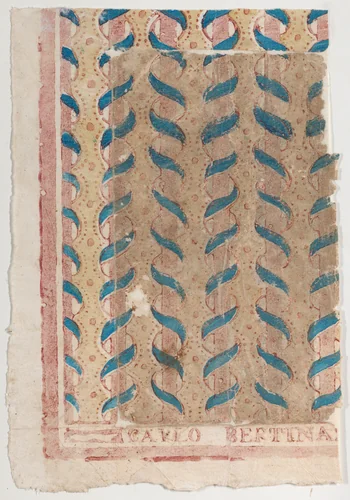 Sheet with blue and pink abstract pattern by anonymous, print, 1700-1800