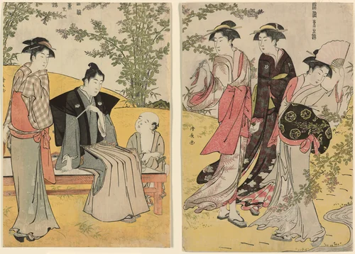 An outing at Hagidera, from the series "A Brocade of Eastern Manners (Fuzoku Azuma no nishiki)" by Torii Kiyonaga (鳥居清長), print, 1778-1789