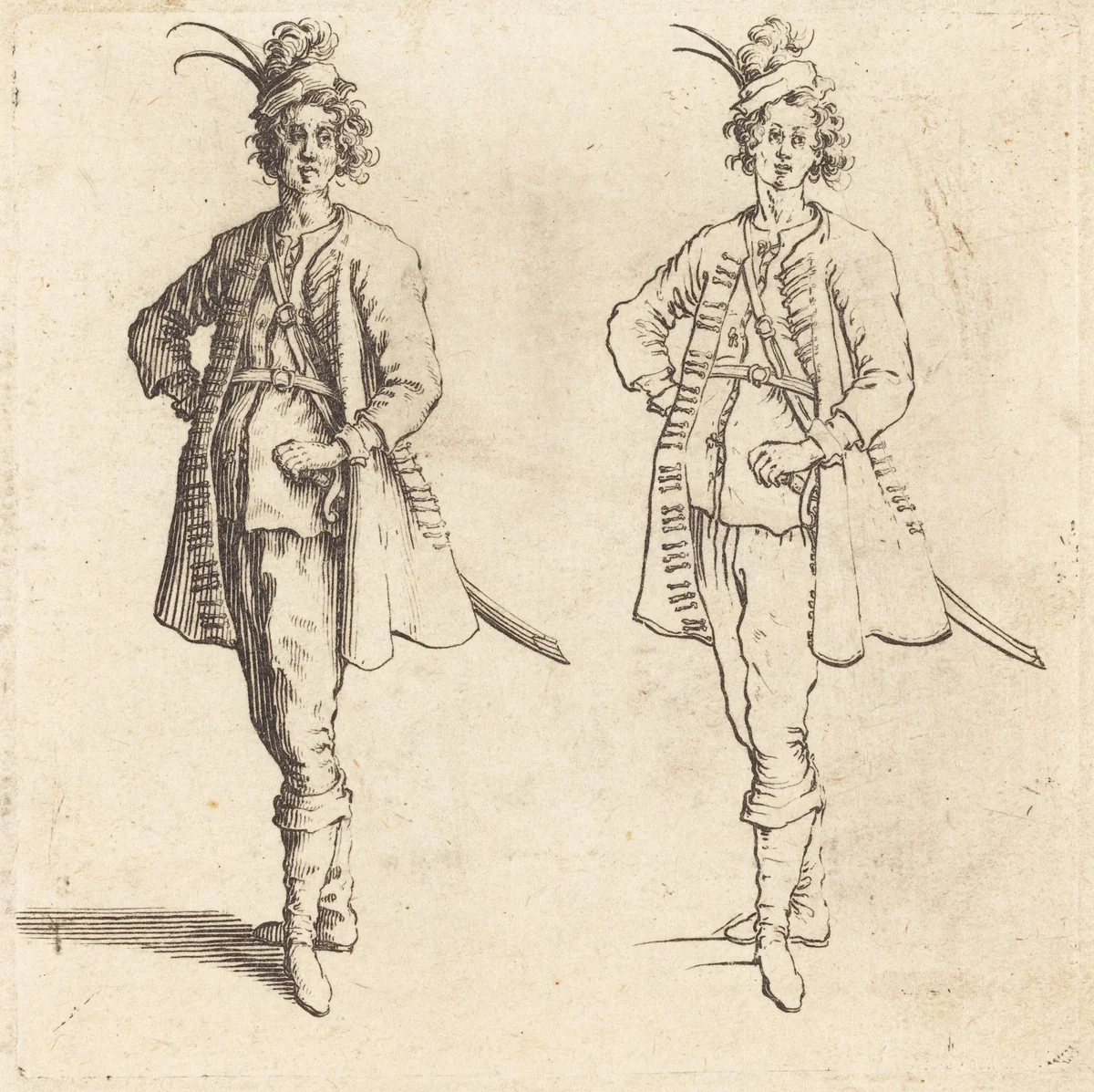 Officer, Front View by Jacques Callot, print, 1621-1624
