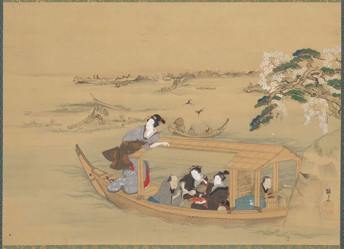 Pleasure Boat on the Sumida River by Teisai Hokuba (蹄斎北馬), painting, 1800-1844