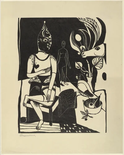 Seated Harlequin (Sitzender Harlekin) by Heinrich Campendonk, print, 1922