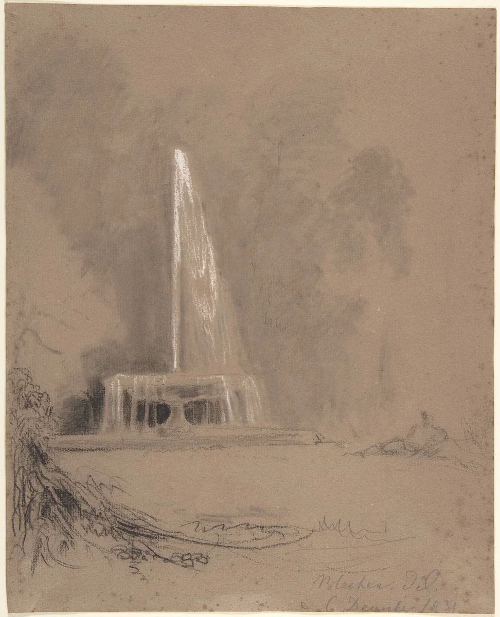 A Fountain in the Park by Karl Blechen, drawing, 1831