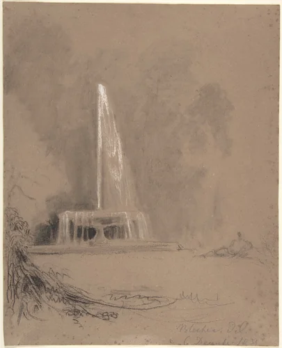 A Fountain in the Park by Karl Blechen, drawing, 1831