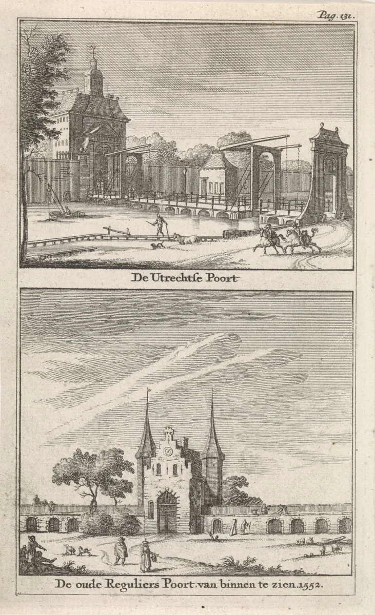 Gezicht op de Utrechtsepoort en Regulierspoort by Jan Goeree, print, 1723