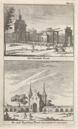 Gezicht op de Utrechtsepoort en Regulierspoort by Jan Goeree, print, 1723