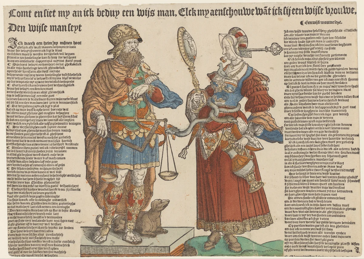 De wijze man en de wijze vrouw by Unknown, print, 1540-1545