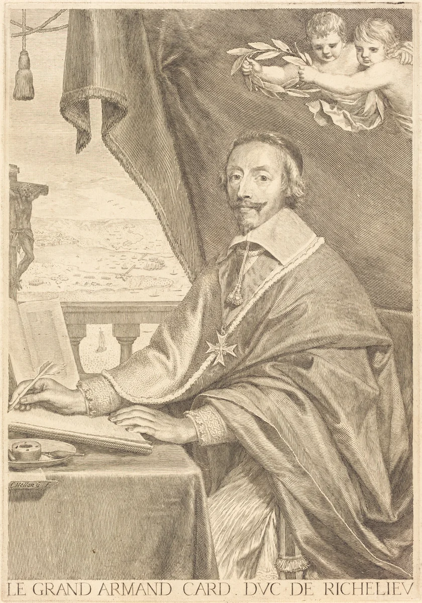 Armand Jean du Plessis, Cardinal Richelieu by Claude Mellan, print, 1598-1688