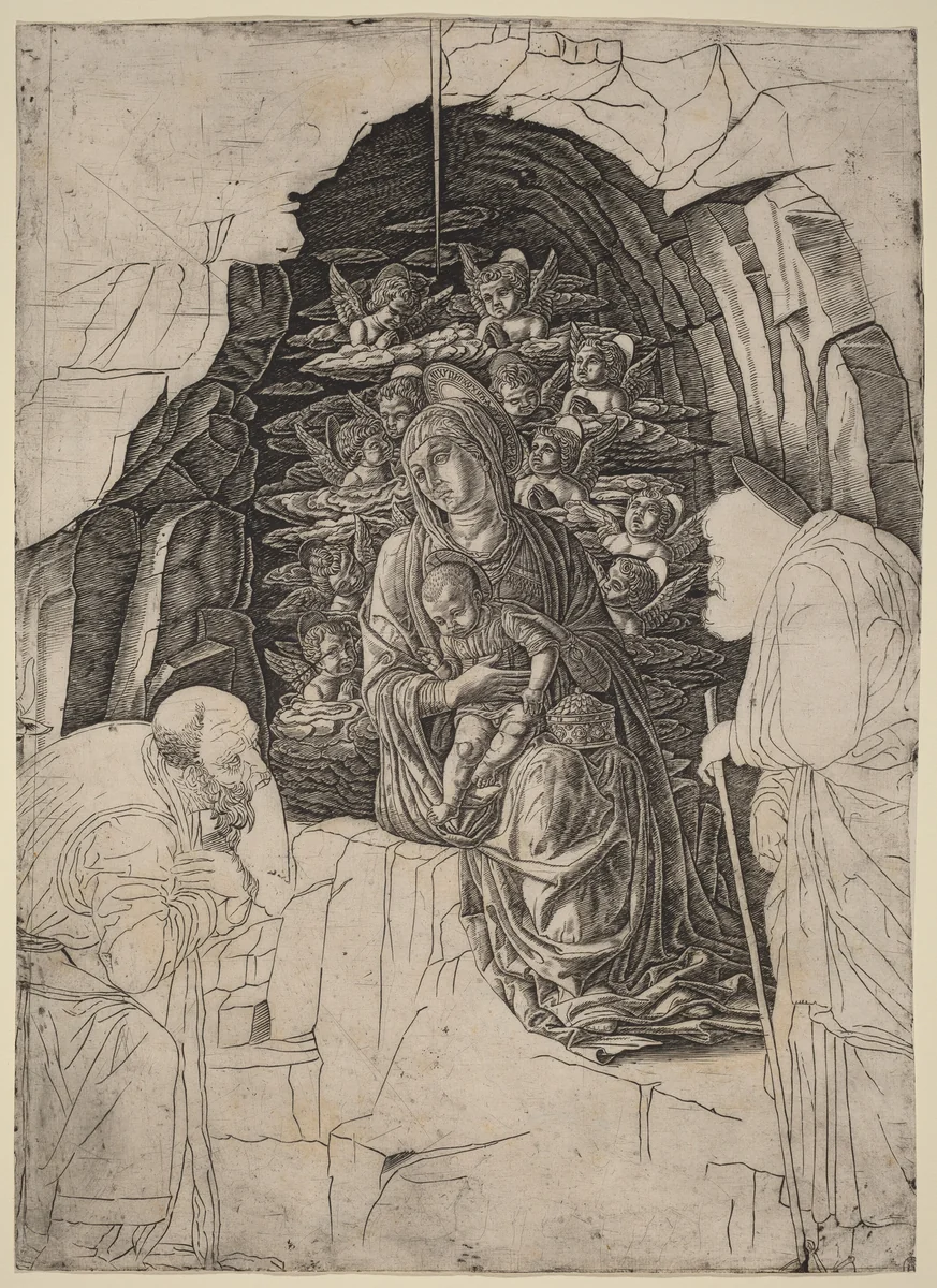 The Adoration of the Magi (Virgin in the Grotto) by Andrea Mantegna, print, 1495-1505