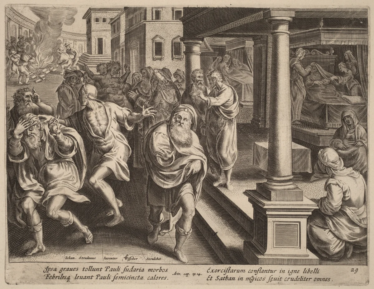 Saint Paul Driving Out Evil Spirits by Philip Galle, print, 1537-1612