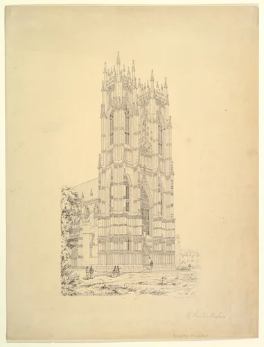 The Beverley Minster, Yorkshire, England, Perspective View of the West Façade by Charles Wickes, drawing, 1850-1859