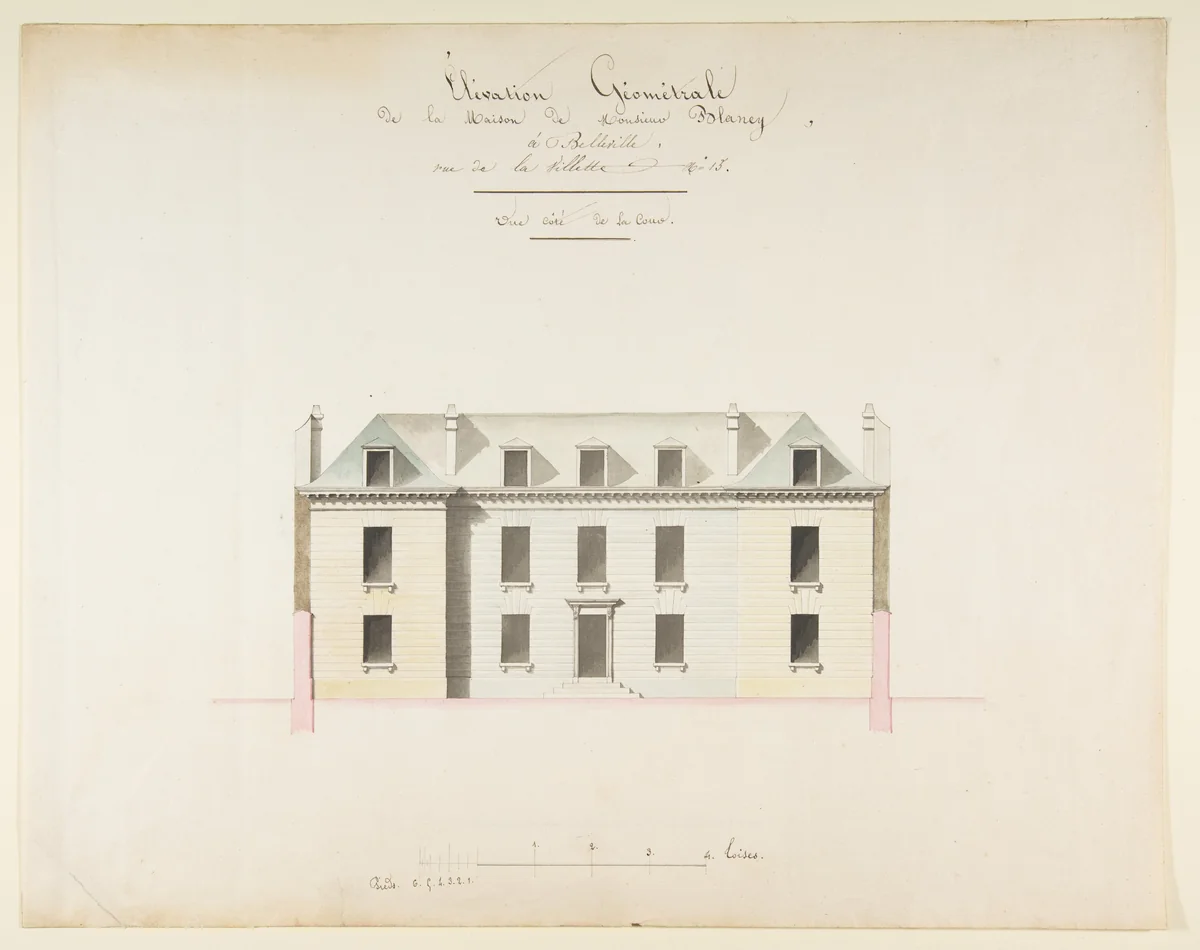 Design for the Exterior Façade of the Country House of Monsieur Blaney, Belleville (recto); Design for façade (verso) by anonymous, drawing, 1700-1800