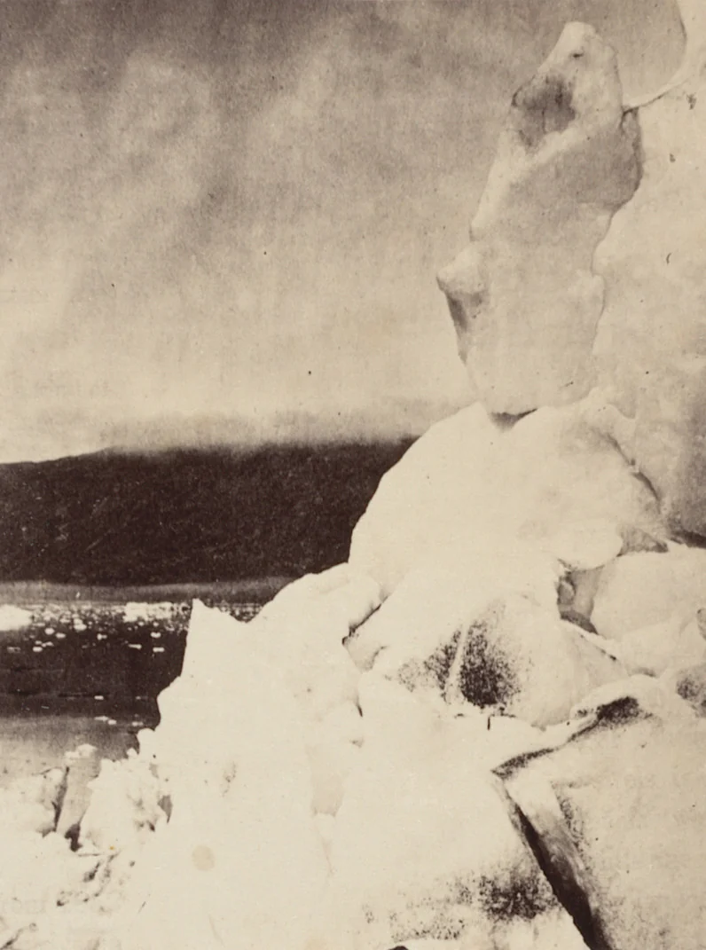 "Side view of the front of the glacier" by George P. Critcherson, John L. Dunmore, William Bradford, photograph, 1869