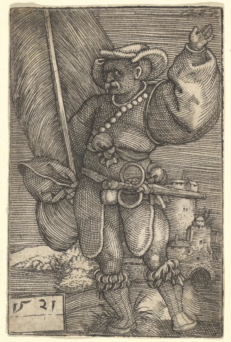Standard Bearer with Raised Left Hand by Barthel Beham, print, 1515-1571