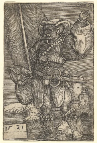 Standard Bearer with Raised Left Hand by Barthel Beham, print, 1515-1571