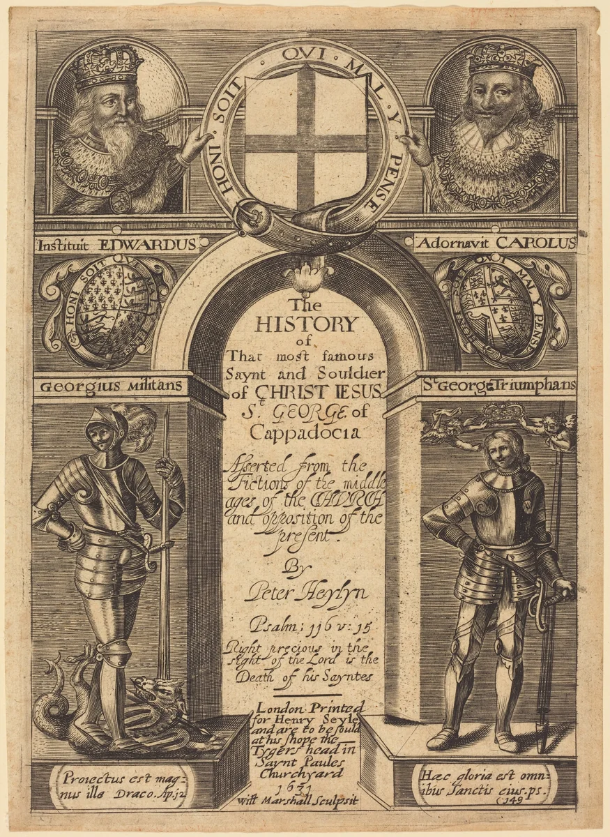 Frontispiece for Peter Heylyn's "The History of St. George of Cappadocia" by Edward Marshall, print, 1631