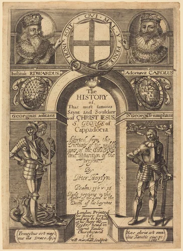 Frontispiece for Peter Heylyn's "The History of St. George of Cappadocia" by Edward Marshall, print, 1631