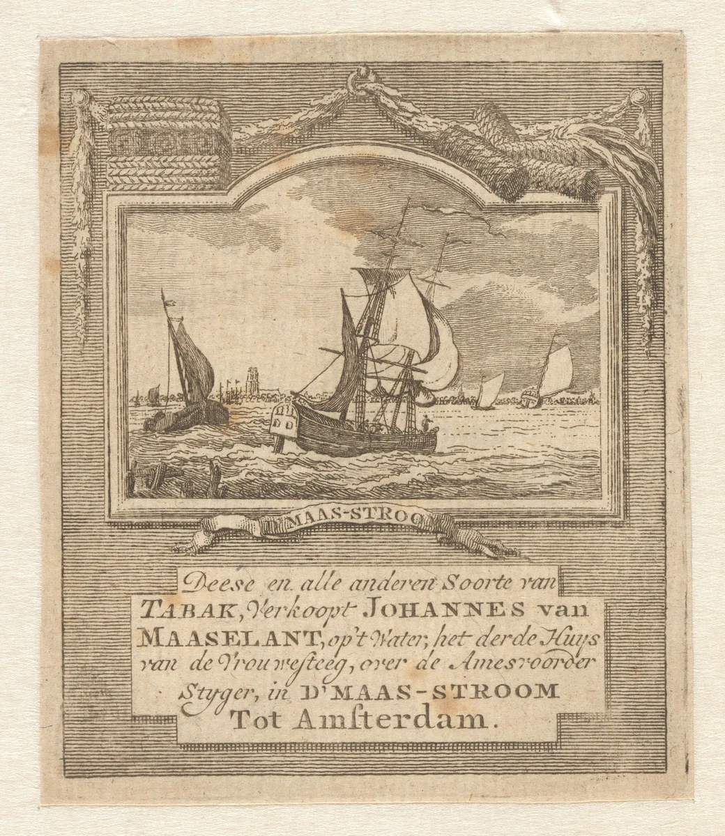 Advertentie voor tabak van Johannes van Maaselant in Amsterdam by anonymous, print, 1750-1825