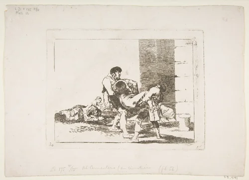 Plate 56, To the cemetery (Al cementerio), from "The Disasters of War" (Los Desastres de la Guerra) by Goya, print, 1810-1811