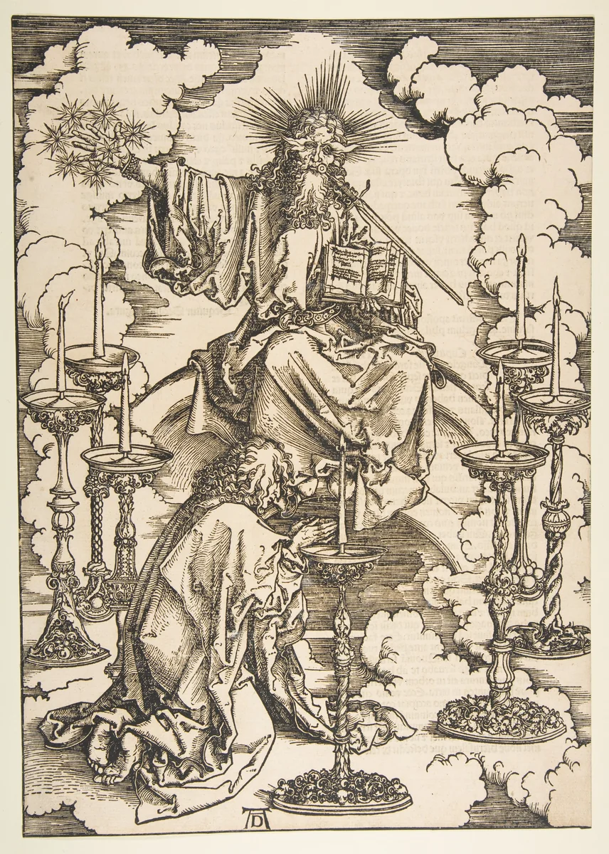 Saint John Beholding the Seven Golden Candlesticks, from "The Apocalypse" by Albrecht Dürer, print, 1485-1528