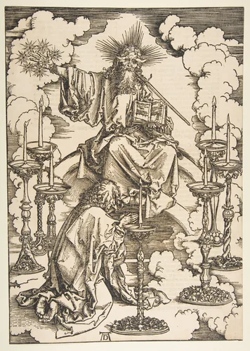 Saint John Beholding the Seven Golden Candlesticks, from "The Apocalypse" by Albrecht Dürer, print, 1485-1528